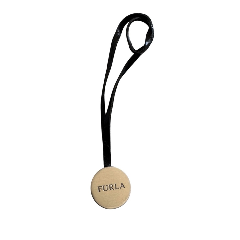 Furla Black Croc-Embossed Leather & Silver Tone Metal Bag Handbag Charm